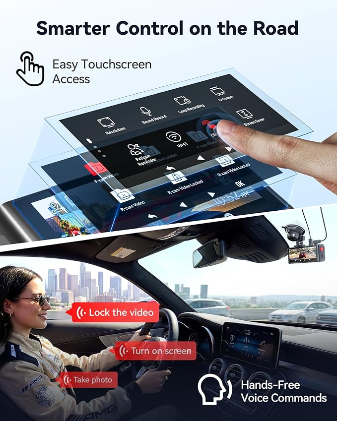 F7NA 4K Dual Dash Cam, STARVIS 2 IMX678, 8MP, 5GHz WiFi (20MB/s Fast Download), 4K Front 1080P Rear, GPS, Voice Control, WDR, HDR Night Vision, 24H Parking Mode, Support 512GB Max(No SD Card)