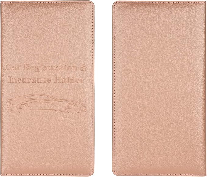 Car Registration and Insurance Holder, Vehicle Glove Box Car Organizer Men Women Wallet Accessories Case with Magnetic Shut for Cards, Essential Document, Driver License, Rose Gold