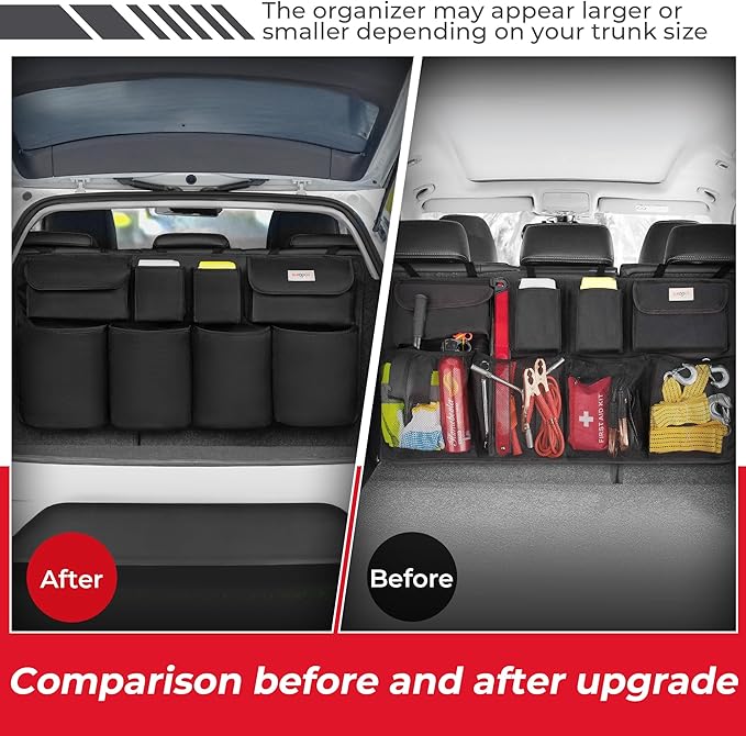 Car Trunk Organizer, LARGE CAPACITY(43 x 19 in) Car Storage Bag with 8 Pockets, 7X Upgraded Trunk Storage Organizer for Car, SUV, Truck, MPV