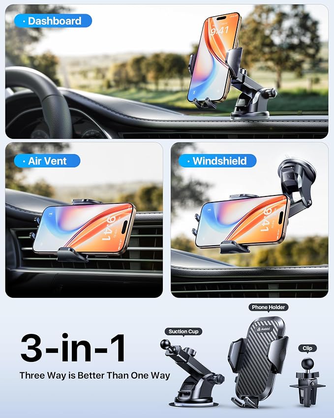Military-Grade Phone Holders for Your Car 【89+ LBS Strongest Suction & Metal Clip】 2026 Ultimate Car Phone Holder, Dashboard Windshield Vent Cell Phone Car Mount for iPhone Sumsung Android