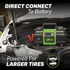 40083 Tire Inflator, Super Duty Pro Power, Battery Connection, Dual Piston, with Digital 0-99 psi Gauge, Long Hose and LED Light, Alligator Clips, 2 min Inflation