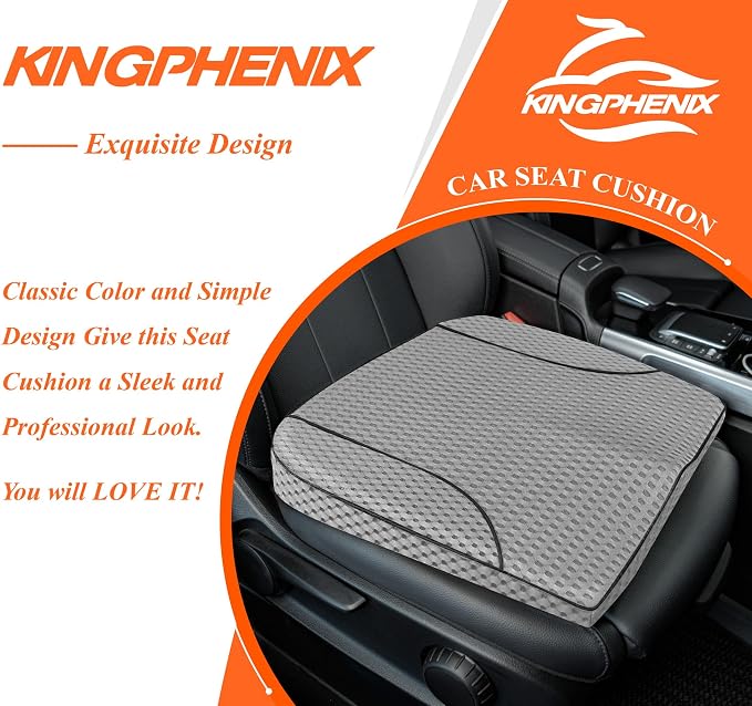 Premium Car Seat Cushion, Memory Foam Driver Seat Cushion to Improve Driving View- Coccyx & Lower Back Pain Relief - Seat Cushion for Car, Truck, Office Chair (4D Mesh Gray)