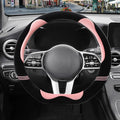 Furry Cute Soft D Shaped Steering Wheel Cover 14 inch Black Pink | Fluffy Short Plush Car Accessories, Non-Slip Cold-Proof Sweat-Proof Colorfast, Small 13.5 inch to 14 inch