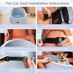 Dog Car Seat for Small & Medium Dogs, Detachable & Washable Booster Seat for Pets Up to 30lbs, Travel Bed with Storage Pockets and Safety Belt – Gray