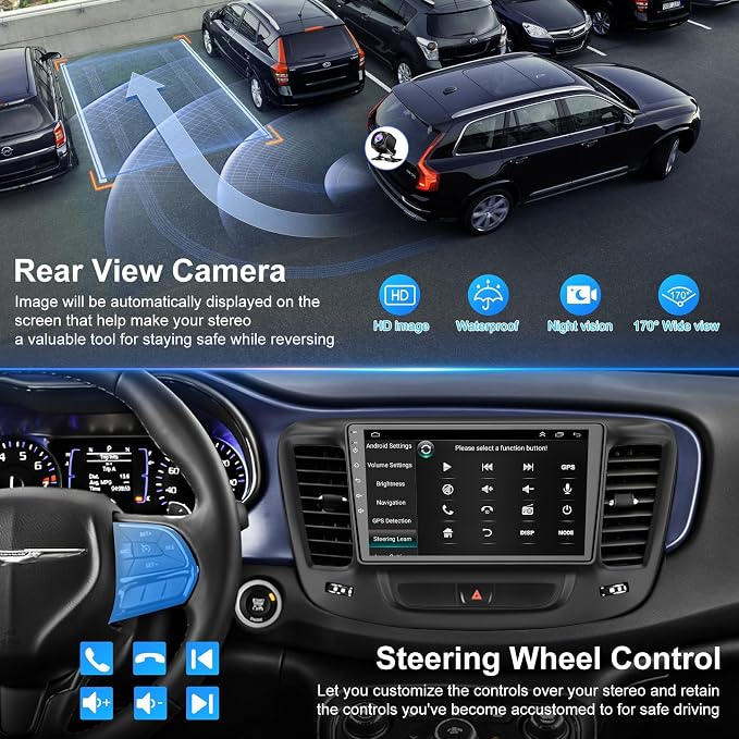 Car Radio Stereo for Chrysler 200C 2015 2016 2017 2018 2019 | QLED Touchscreen, Wireless CarPlay & Android Auto&Mirror Link, Built-in GPS, Wifi&Hotspot,Blutooth,FM Radio, Backup Camera