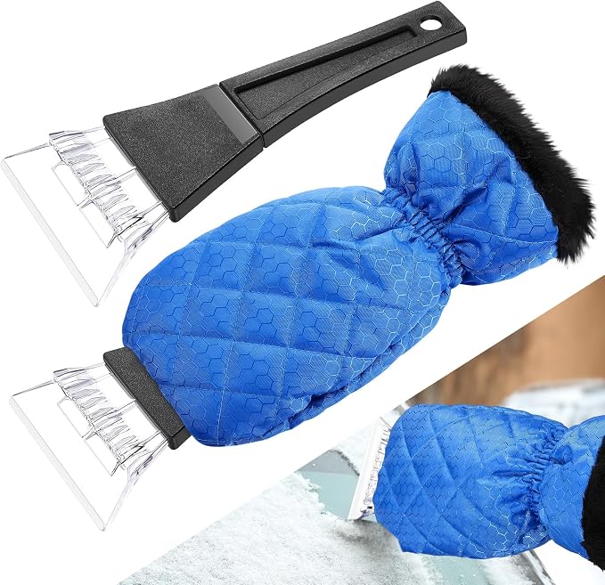 Ice Scraper with Glove Waterproof Ice Scrapers for Car Windshield No Scratch Comfortable Removal Snow Mitt Glove Windproof Warm for SUV Vehicle Truck Snow Quickly Removal