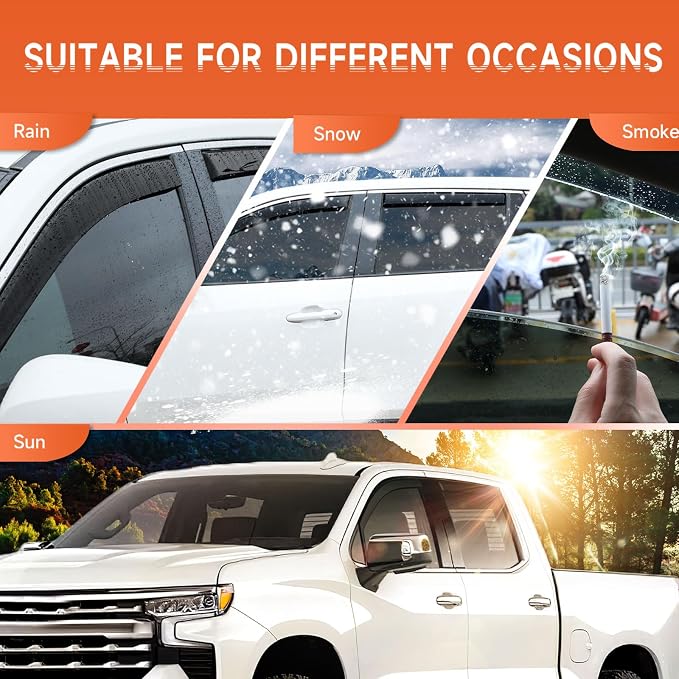 in-Channel Rain Guards Fit for Chevy Silverado 1500 2019-2026 Crew Cab, Durable Side Windows Rain Guard Compatible with GMC Sierra 1500 Crew Cab 2019-2026 Wind Deflectors Black 4 PCS