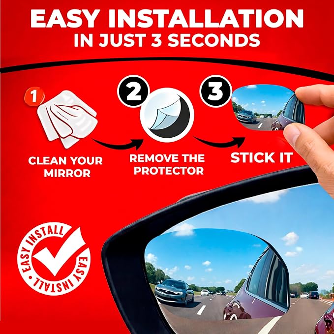 Blind Spot Mirror Fits All Car Side Mirrors - Patented Stainless Steel Mirrors with Bigger Viewing Image - Less Fogging - Less Sun Reflection by Car Accessories