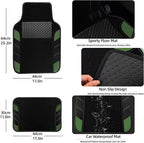 10 Pcs Car Floor Mats Full Set & Sport Leather Steering Wheel Cover 14.5-15 inch, Center Console Cover, Seat Belt Cushion, Cup Holder Coaster, Universal Automobile Interior Sets (Green)