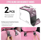 11 PCS Bling Car Accessories Set for Women, Sparkly Rhinestone Diamond Steering Wheel Cover, Bling Seat Belt Cushion, Shift Knob Cover, Push Start Button Ring, Car Cup Holder Coaster, Pink