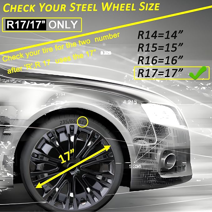 Hubcap Wheel Cover Replacement R17 Hub Caps Universal-Fit Steel Wheel Rim Cover ABS Material Exterior Accessories for Car Truck SUV -Set of 4（17-inch，Black）