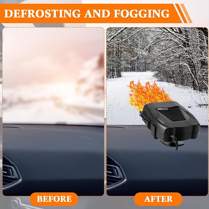 2 Pcs 12v 150w Car Heater for Vehicle Plugs into Cigarette Lighter with 360° Rotatable Base, 2 in 1 Portable Winter Windshield Defroster Electric Defogger Warmer for Car Suv Universal(Black)