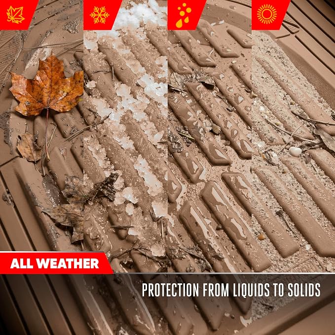 FlexTough LITE Rubber Car Mats Full Set - All Weather Floor Mats for Trucks, Cars & SUVs - Automotive Waterproof Beige Car Floor Mats for Cars Interior Accessories Universal Trim-to-Fit