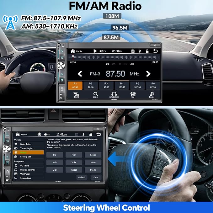 QLED Double Din Car Stereo with Dash Cam & Backup Camera, Wireless Apple CarPlay & Android Auto, Bluetooth, 4.2-Ch 2 Subwoofers Outputs, 7 inch Touchscreen, MirrorLink, FM/AM Radio