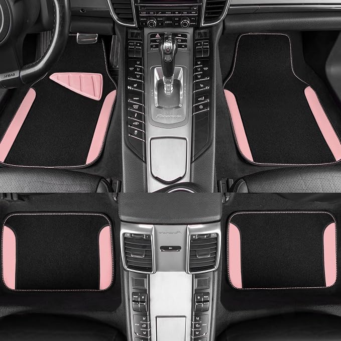 Waterproof Universal Fit Car Floor Mats, Car Mats Fit for SUV,Vans,sedans, Trucks,Set of 4pcs Car Carpet with Driver Heel Pad (Light Pink)