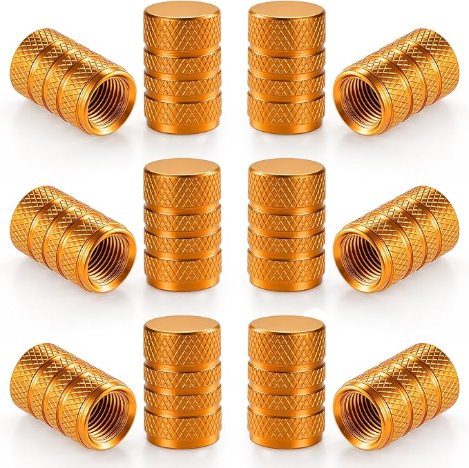 12PCS Tire Valve Stem Caps, Car Exterior Accessories, Aluminum Alloy Valve Cover Universal for Cars, Trucks, Motorcycles and Bicycles (Glod)