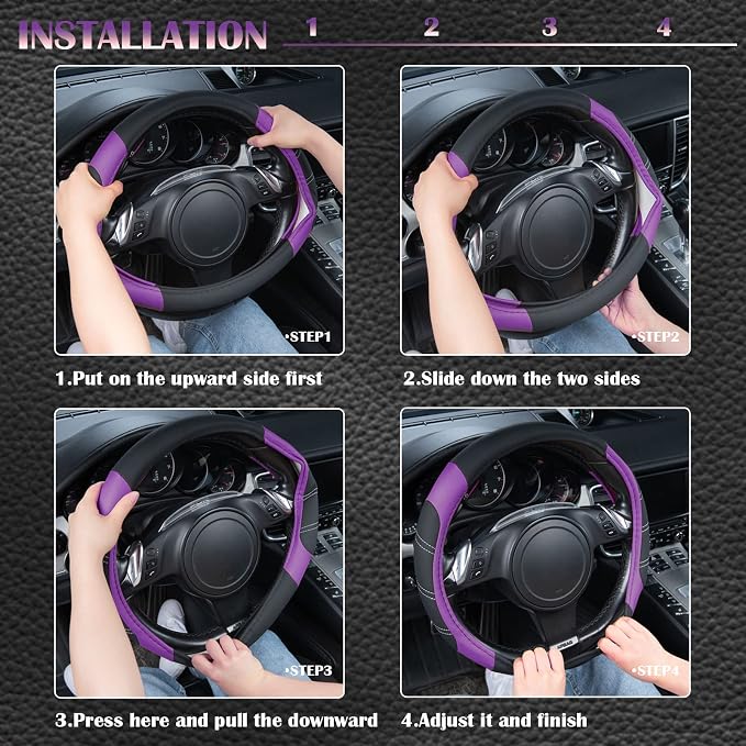Line Rider Microfiber Leather Sporty 14.5-15 inch Steering Wheel Cover Universal Fits for 95% Truck,SUV,Cars, Anti-Slip Safety Comfortable Design (Black Purple)