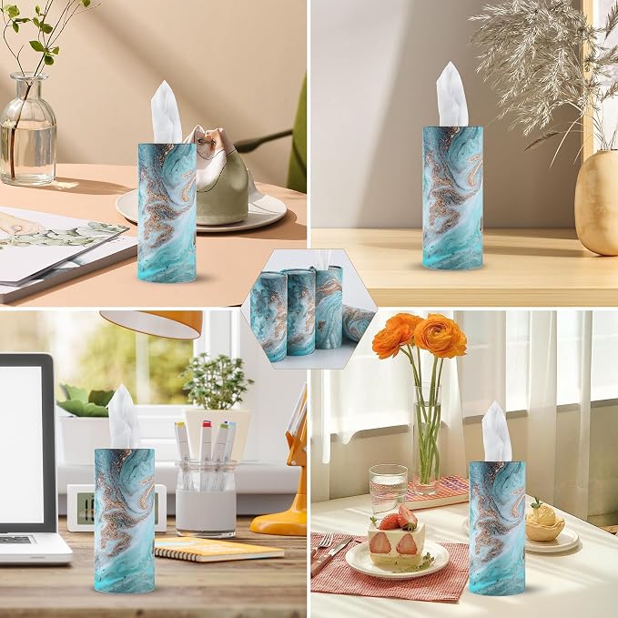 Car Tissue Holder, 4 Pack Car Cup Holder Facial Tissues with Travel Tissue Bag, Quick and Convenient Flower Combination Car Tissue Box(4 Canisters/200 Tissues) Green