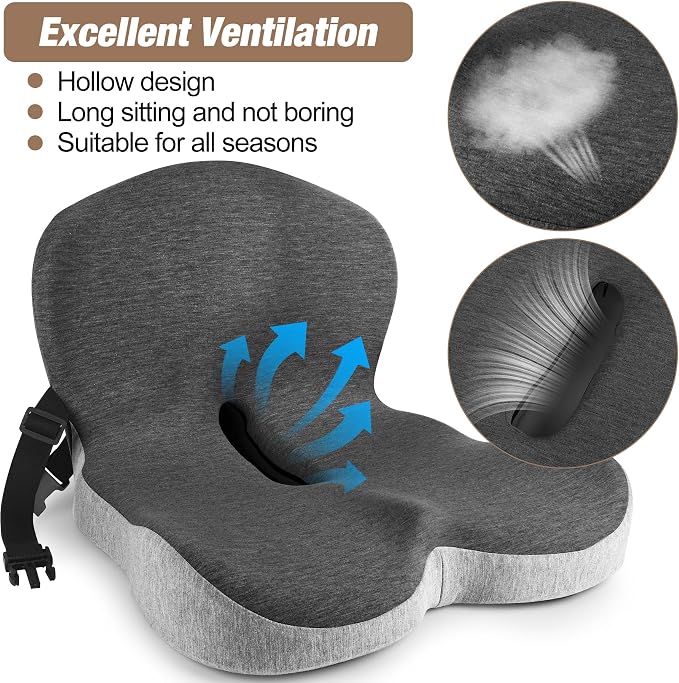 Truck Seat Cushion, Memory Foam Trucker Seat Cushion for Truck Driver Long Sitting with Adjustable Strap, Back Support and Pain Relief for Trucker Driving Car Office Chair and Pain