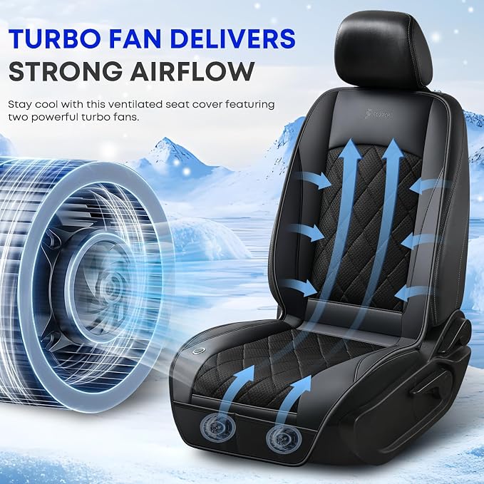 Cooling Car Seat Cover, Ventilated Seat Cushion Cooling Car Seat Pad for Summer Driving with Powerful Turbo Fans Universal Fit for Car SUV Truck Van-Light Black
