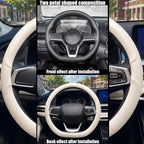 D Shaped Steering Wheel Cover, Flat Bottom Car Wheel Cover 14 1/2-15 inch (37-39 cm), Non-Folding Packaging, Microfiber Leather, Black and Light Creamy White