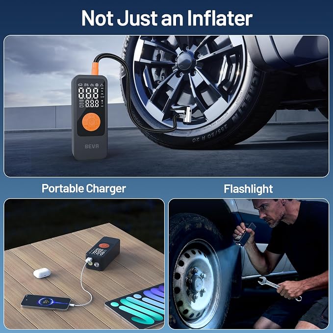 Tire Inflator Portable Air Compressor, 4X Faster Inflation Air Pump with Digital Pressure Gauge, 150PSI Cordless Tire Inflator with LED Light for Car, Electric Bikes, Motorcycle, Bike, Ball