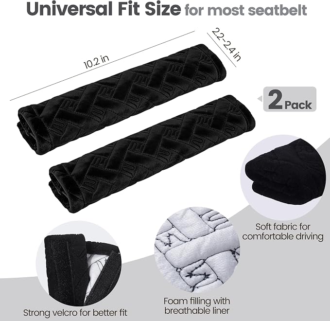 Soft Auto Seat Belt Cover Seatbelt Shoulder Pad Cushions 2 PCS for a More Comfortable Driving Universal Fit for All Cars and Backpack Black Braid Pattern