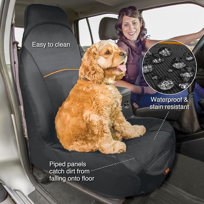 Rover Bucket Seat Cover - Waterproof Dog Backseat Cover - Adjustable Strap Seat Cover - Scratch Resistant Protector - Front Seat Guard - Large Storage Pocket