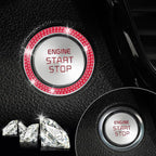 2 PCS Crystal Double Rhinestone Car Engine Start Stop Decoration Ring, Bling Car Interior Accessories for Women, Push to Start Button Cover Sticker, Automotive Decals, Red