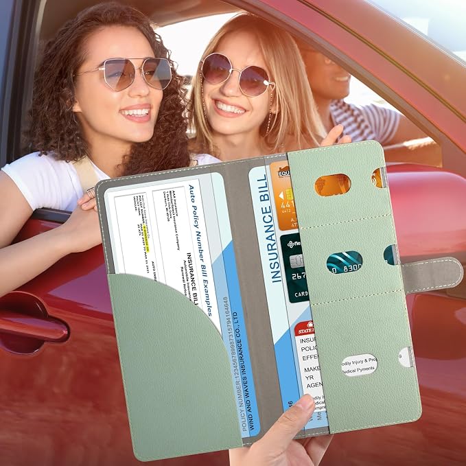 Car Registration and Insurance Holder, Vehicle Glove Box Organizer Cool Car Accessories, Car Document Holder for Cards, Driver License & Essential Document, JD-Green