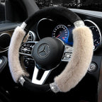 Steering Wheel Cover, Fluffy, Universal Rhinestone, Comfortable, Non-Slip Luxurious Faux Wool,Bedazzled Car Accessories for Women, Fits for 14.5 to 15 Inch