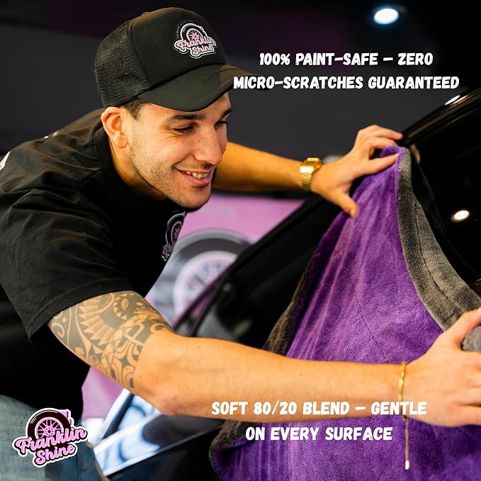 Franklin Shine Microfiber Car Drying Towel 24"x36" Extra Large - 1400 GSM Double Twisted Loop, Ultra Absorbent, Streak-Free, Edgeless & Scratch-Free, Professional Car Detailing Towel, Arizona XL