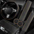 6 PCS Car Steering Wheel Cover Set, Microfiber Leather Steering Wheel Covers Universal 14.5-15 inch, Center Console Cover, Seat Belt Cushion, Cup Holder Coaster, Car Accessories Set Beige