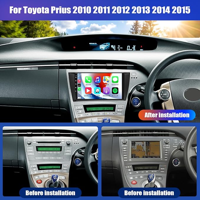 4G+64G Android 15 Car Stereo for Toyota Prius 2010-2015 with Wireless CarPlay Android Auto,9" HD Touchscreen Toyota Prius Car Radio with WiFi,GPS Navigation,Bluetooth,FM/RDS SWC EQ+Backup Camera