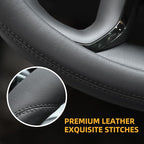 Microfiber Leather Steering Wheel Cover Large-Size for F150 F250 F350 Ram 4Runner Tacoma Tundra Range Rover Model S X with 15 1/2 inches-16 inches Outer Diameter (Black)