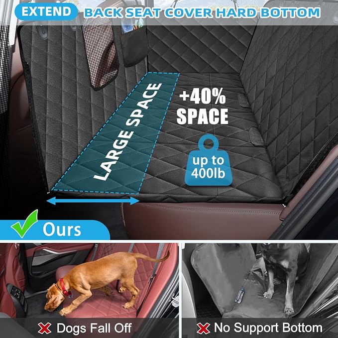 Back Seat Extender for Dogs,Hard Bottom Dog Car Seat Cover for Back Seat Support 400lb, Waterproof Dog Car Hammock Travel Bed for Car SUV Truck