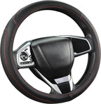 Customized Auto Car Steering Wheel Cover for Honda Civic, CR-Z, Insight, S2000, 14-14.25inch(Black+Red-Small Size)