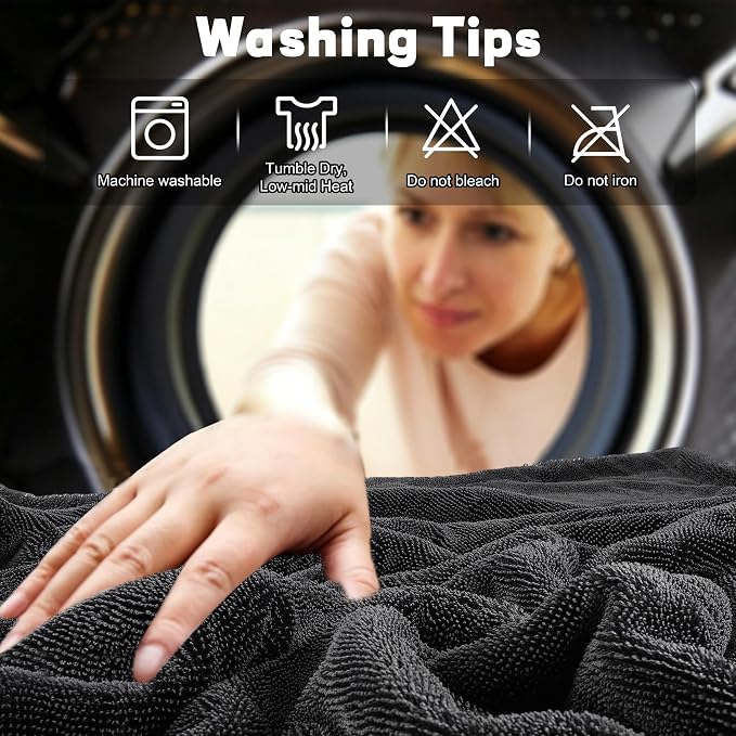 3 Pack Car Drying Towel, 1200GSM Microfiber Towels for Cars | 24 x 36 Inch & 12 x 12 Inch Super Absorbent Detailing Towels Dual Sided Streak-Free Twisted Loop for Auto SUV Truck Boat Home