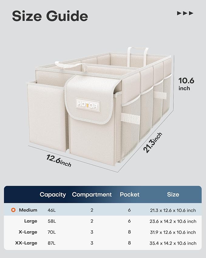 Trunk Organizer for Car - Car Organizer, Foldable Trunk organizer for SUVs & Sedans, Sturdy Organization for Car Accessories, Tools, Sundries, Beige, 2 Compartments, 21.3"×12.6"×10.6"