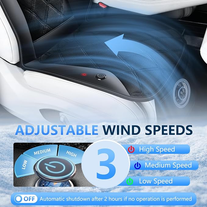 Cooling Car Seat Cover Ventilated Car Seat Cushion with 3-Speed Adjustable Cooling Car Seat Pad Universal Fit Car SUV Truck Van for Summer Driving, Black