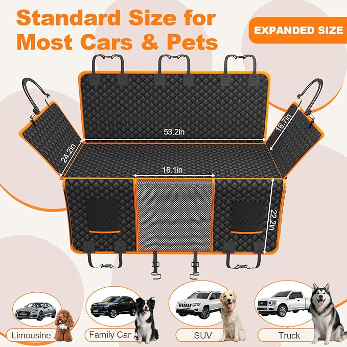 PartsBling Convertible Dog Seat Cover for Back Seat | Hard Bottom Back Seat Extender for Dogs, Passenger-Friendly, Waterproof, Scratch Resistant, Dog Hammock for Car and SUV