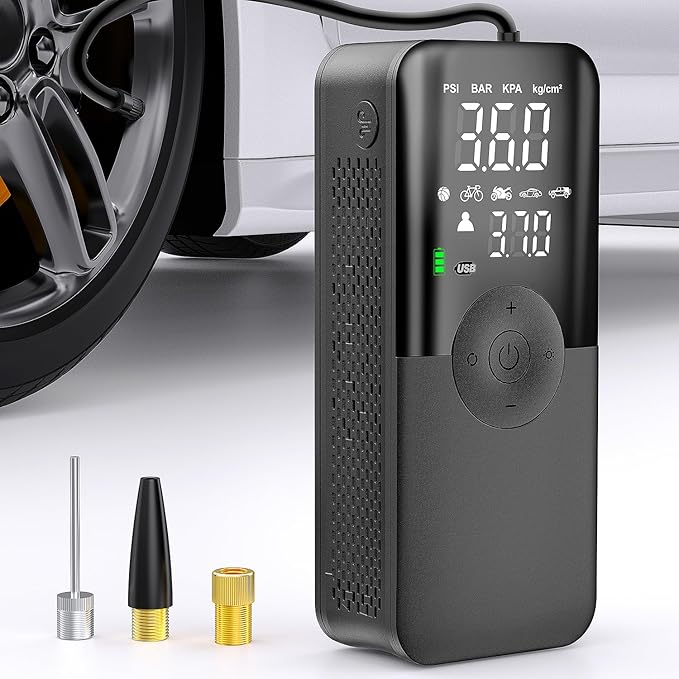Tire Inflator Portable Air Compressor Rechargeable Battery Cordless 150PSI Faster Inflation Pump with Pressure Gauge for Car Motorcycle Bicycle Ball