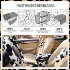 5 Pcs Fuzzy Animal Print Car Accessories Set, Soft Fluffy Plush Steering Wheel Cover, Center Console Armrest Pad & Rearview Mirror Cover - Interior Decorations for Women,Universal Fit (Cow Print)