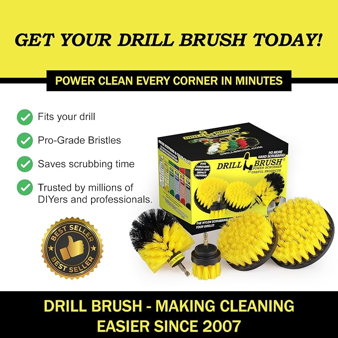 Nylon Attachment Set for Bathroom Cleaning - Power Scrubber Brush Kit for Bathtub, Shower, Tile, and Grout - All-Purpose Household Cleaning Brushes for Drill - Electric Grout Cleaner Kit
