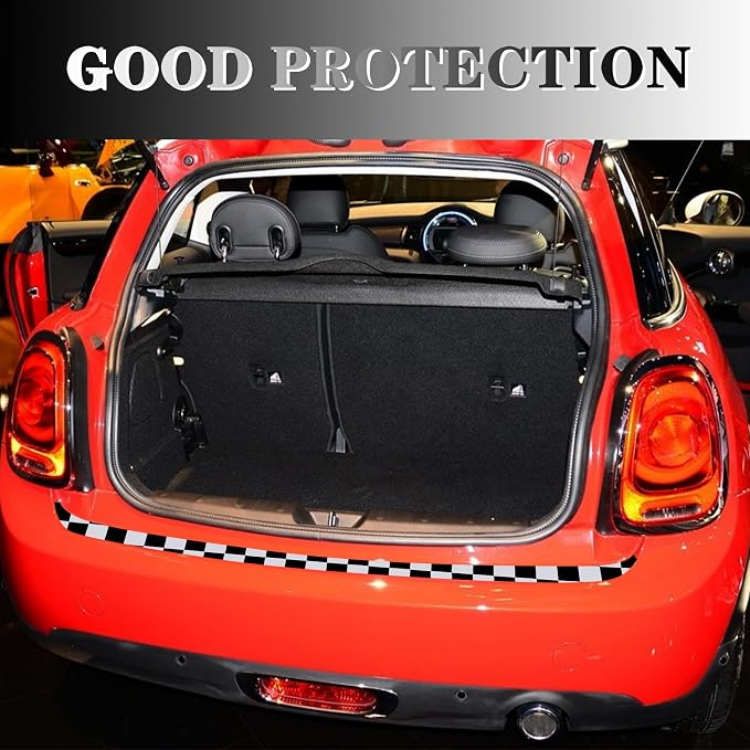 Rear Bumper Protector Sticker Compatible with Compatible with Mini Cooper F56 F55 R55 Anti-Collision Strip Trunk Threshold Decal Car Trunk Door Edge Vinyl Sticker Decoration for Car (Checkered)