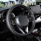 Steering Wheel Cover for 14.5-15 inch Wheels, Breathable PU Leather with Perforated Sides, Anti-Slip Grip, Universal Fit for Cars & SUVs, Black