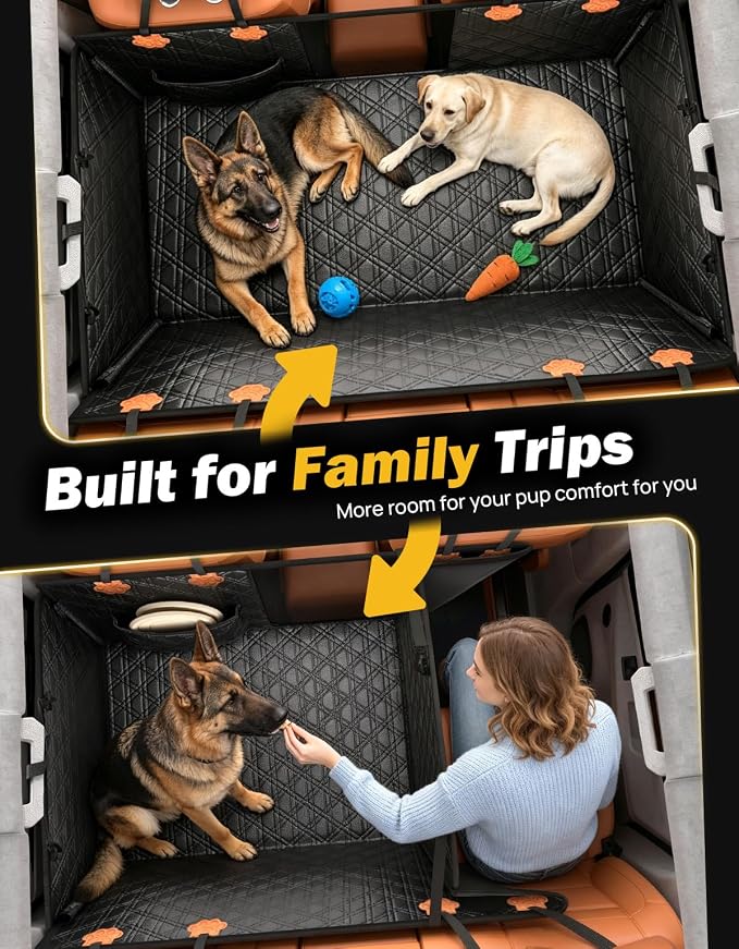 Back Seat Extender for Dogs, PU Leather Dog Car Seat Cover with Hard Bottom, Dog Hammock with Mesh Window, Dog Car Seat Cover for Full Size Truck&SUV, Holds 440 lbs