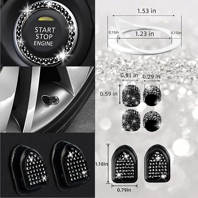 27 PCs Black Bling Car Accessories Set for Women, Steering Wheel Covers Universal Fit 15 Inch, Bling License Plate Frame, Bling Phone Holder, Bling Car Coasters (Black Diamond)