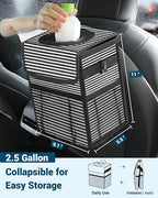Car Trash Can with Lid, Leakproof Car Trash Bag Hanging Waterproof Automotive Garbage Can with Storage Pockets Mini Vehicle Trash Bin for Back/Front Seat(Stripe,2.5 Gallon)