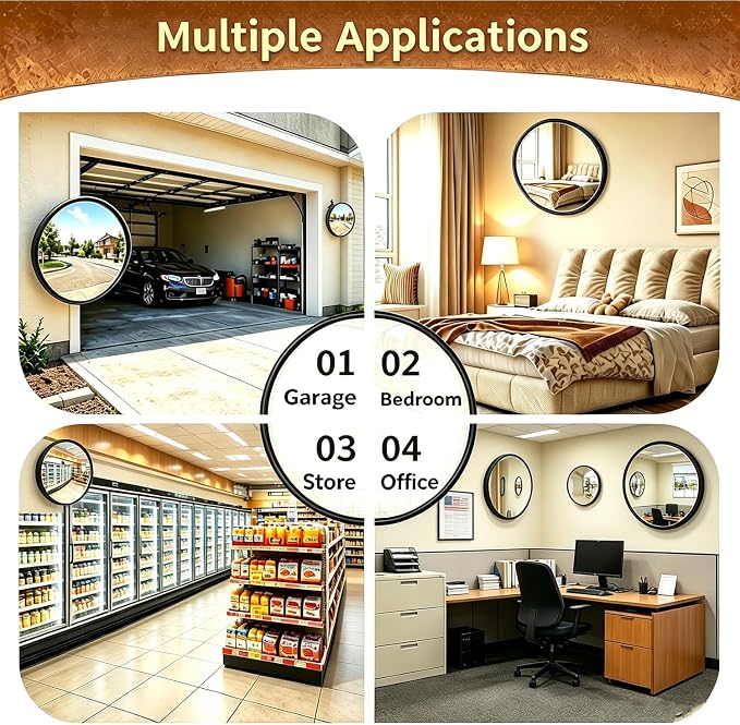 12" Convex Safety Mirror– 180° Adjustable Wide Angle Acrylic Traffic Mirror for Driveway, Garage & Warehouse, Eliminate Blind Spots, Shatterproof Indoor/Outdoor with Easy Wall Mount